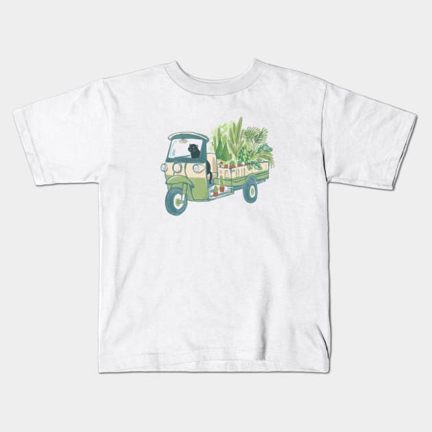 TukTuk Car Plant Cat deliver Kids T-Shirt by Chewbarber